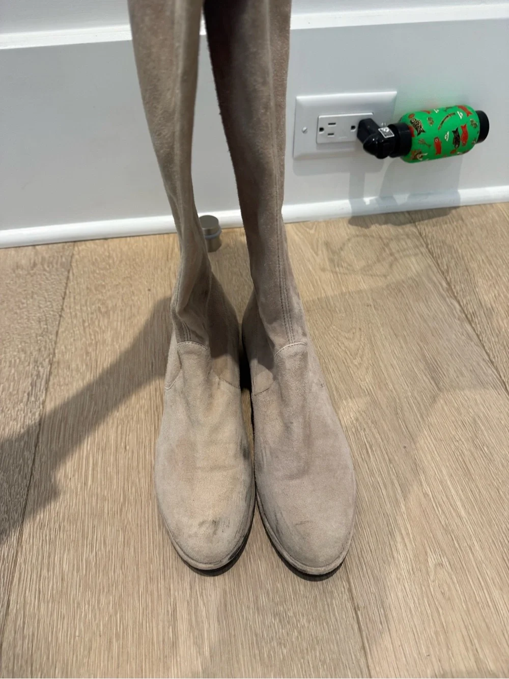 Stuart Weitzman Over-the-Knee Suede Boots in Beige